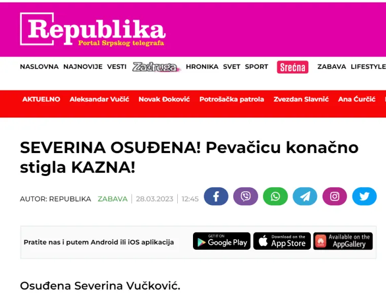 Srpski mediji se raspisali o Severini: Evo kako su reagirali na presudu