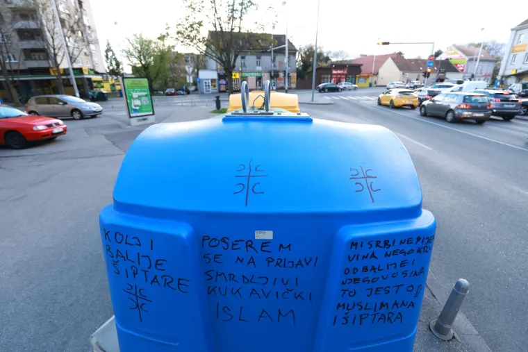 Na kontejnerima okretišta Črnomerec osvanuli natpisi mržnje o islamu, kršćanstvu, muslimanima...