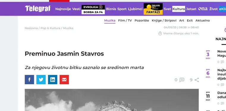 Vijest o smrti Jasmina Stavrosa odjeknula u regiji, pogledajte što pišu srpski, bosanski, crnogorski i slovenski mediji