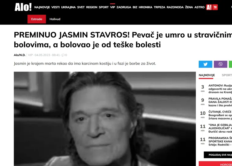 Vijest o smrti Jasmina Stavrosa odjeknula u regiji, pogledajte što pišu srpski, bosanski, crnogorski i slovenski mediji