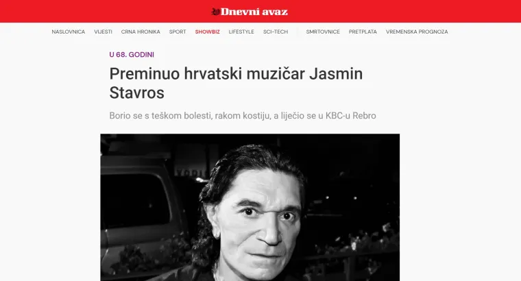 Vijest o smrti Jasmina Stavrosa odjeknula u regiji, pogledajte što pišu srpski, bosanski, crnogorski i slovenski mediji