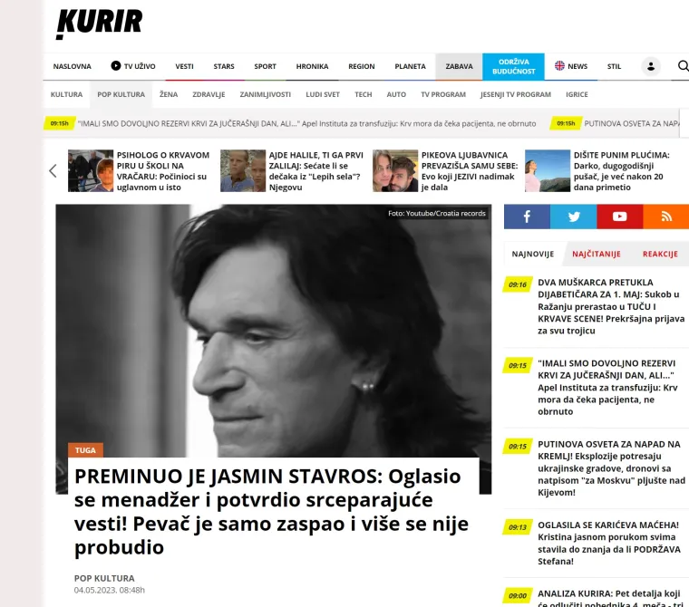 Vijest o smrti Jasmina Stavrosa odjeknula u regiji, pogledajte što pišu srpski, bosanski, crnogorski i slovenski mediji