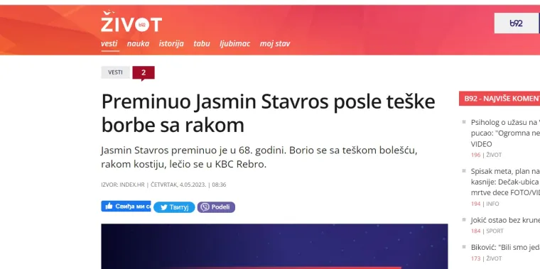 Vijest o smrti Jasmina Stavrosa odjeknula u regiji, pogledajte što pišu srpski, bosanski, crnogorski i slovenski mediji