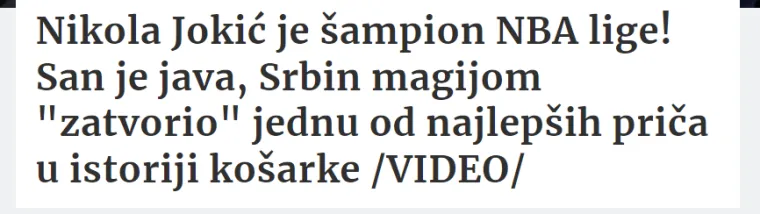 Srpski mediji u ekstazi: 'Denver je NBA prvak, Nikola Jokić je Bog ko&scaron;arke!'