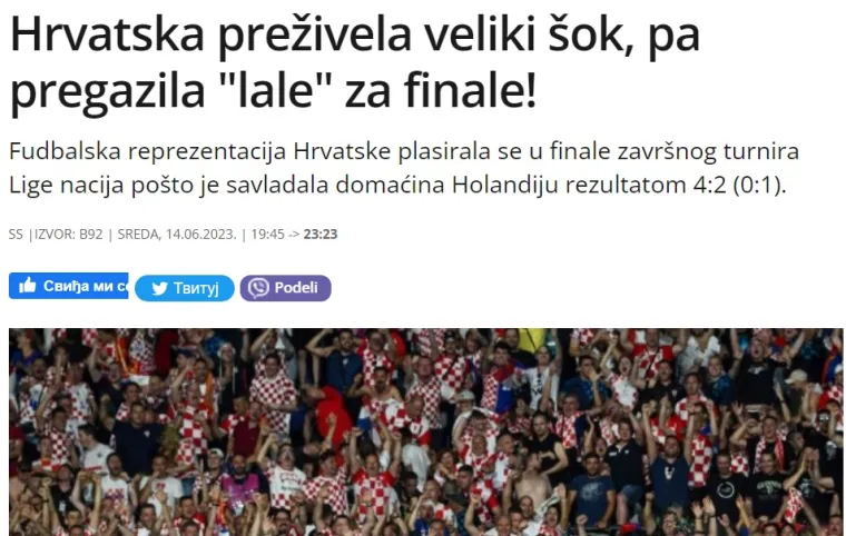 Srpski mediji klanjaju se Hrvatskoj: 'Nevjerojatno, Hrvati su preživjeli &scaron;ok i opet su u finalu. Pokazali su da su jedni od najboljih na svijetu'