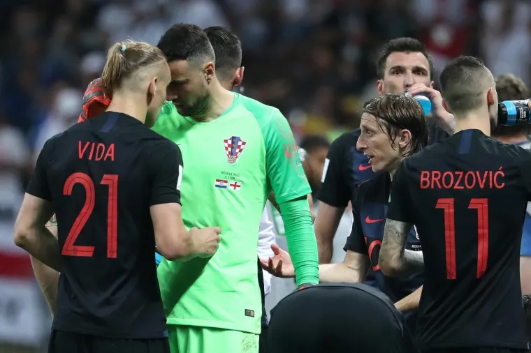 11.07.2018., stadion Luznjiki, Moskva, Rusija - Svjetsko nogometno prvenstvo 2018., polufinale, Hrvatska - Engleska. Domagoj Vida, Danijel Subasic, Mario Mandzukic, Luka Modric. Photo: Igor Kralj/PIXSELL