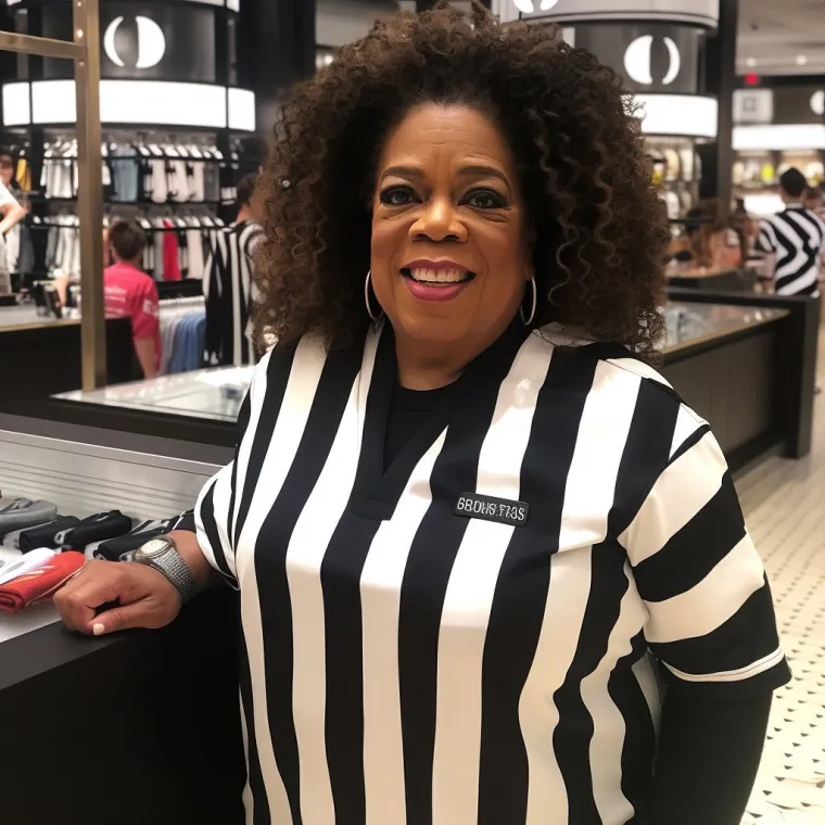 Oprah kao prodavačica u trgovini sa sportskom robom