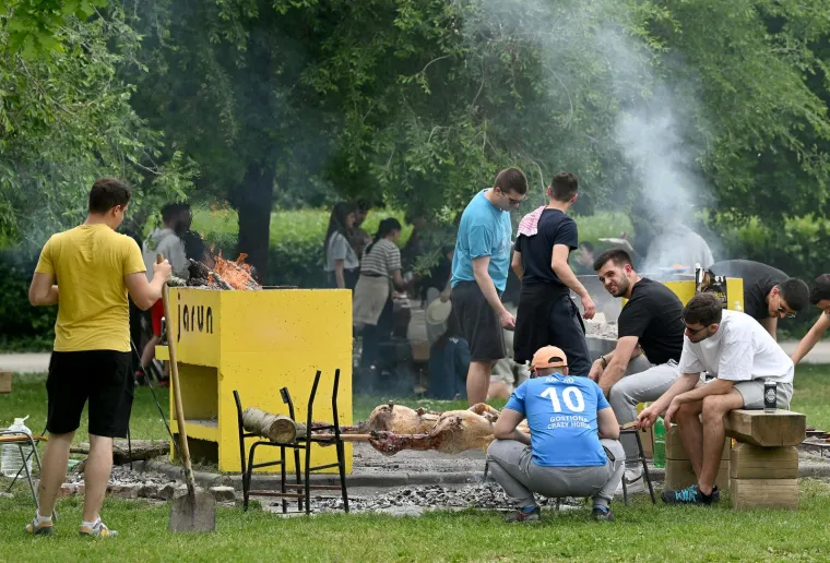 Kome cure sline? Momci na Jarunu vrtili janje na ražnju