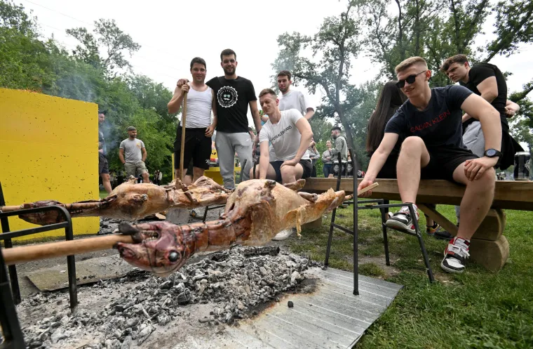 Kome cure sline? Momci na Jarunu vrtili janje na ražnju