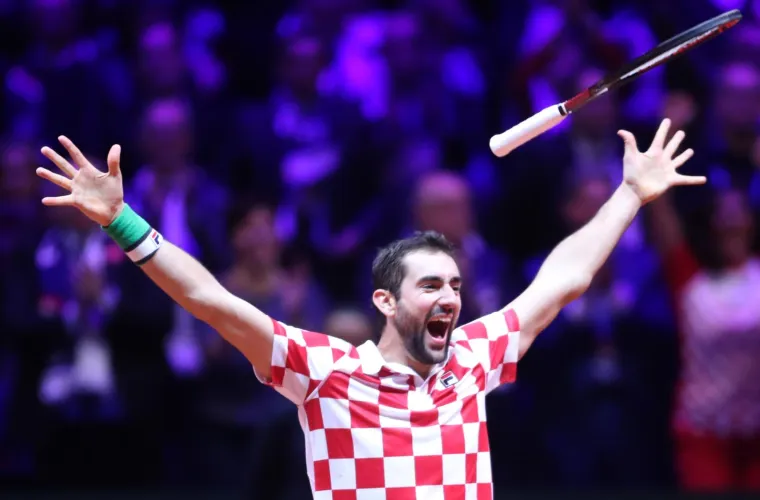 Marin Čilić u trenutku osvajanja zadnjeg poena koji je donio Hrvatskoj naslov.