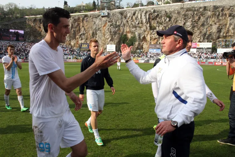 06.04.2014. Stadion Kantrida, 29. kolo HNL-a. Rijeka - Hajduk. Ivan Krstanović i Matjaž Kek.