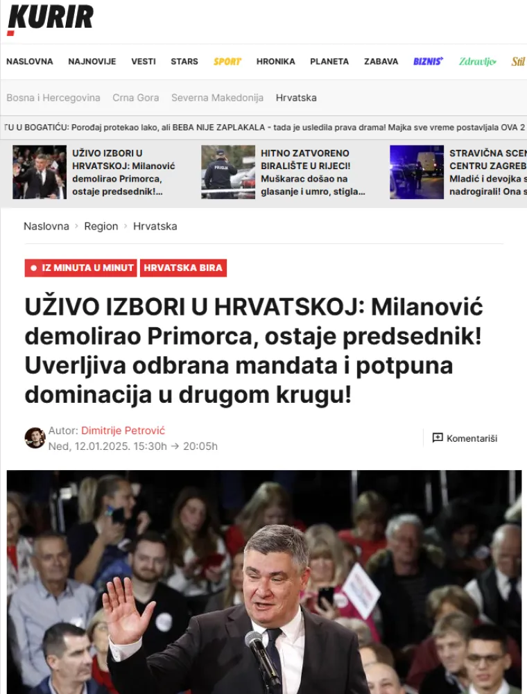 Prema najnovijim rezultatima Državnog izbornog povjerenstva, Zoran Milanović osvojio je 74,5  posto glasova, a Dragan Primorac 25,5 posto glasova nakon 97,57  posto obrađenih biračkih mjesta