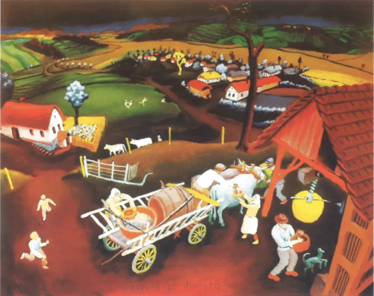 Slavko Stolnik, U dvori&scaron;tu - povrtak iz berbe, 1975.