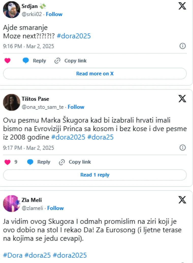 Da... ovo su komentari na nastup Marka &Scaron;kugora