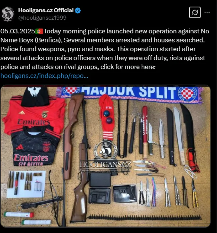 Ovo je nađeno prilikom pretrage stanova i kuća istaknutim članovima grupe No Name Boys. To što je pronađen šal Hajduka ne dokazuje umiješanost Torcide u prekid utakmice, ali ako uzmemo u obzir navijačku filozofiju, to je realan scenarij. To ne znači da su i članovi Torcide sudjelovali u organizaciji i napadima na policajce koji su bili izvan dužnosti. 