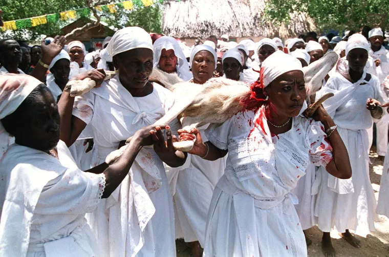 
Haićanski sljedbenici voodooa kupaju se u svetom bazenu tijekom vudu ceremonije u Souvenanceu, predgrađu Gonaivesa, 171 km sjeverno od Port-au-Princea. Također se mažu kozjom krvlju tijekom ceremonije  čast voodoo bogovima, pi&scaron;e Standard.