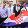 23.06.2012., Zagreb - Nogometas Dinama Jerko Leko se u crkvi sv. Josipa Radnika oženio dugogodišnjom djevojkom, manekenkom Ivom Šarić, s kojom je u siječnju 2012. dobio sina. Ivan Krstanović, Ivan Kelava, Nikola Pokrivač. Nikola je kum Lekinom sinu. 