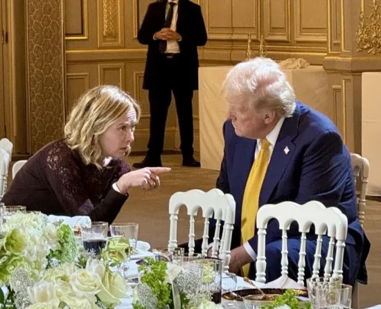 December 8, 2024, Paris: This picture provided by the Chigi Palace press office shows Italian Prime Minister Giorgia Meloni meeting with US president-elect Donald Trump on the occasion of the dinner offered by French President Emmanuel Macron at the Elysée Palace to the heads of state and government present in Paris to participate in the reopening of Notre-Dame, in Paris, France, 08 December 2024..ANSA/ CHIGI PALACE PRESS OFFICE/ FILIPPO ATTILI.+++ ANSA PROVIDES ACCESS TO THIS HANDOUT PHOTO TO BE USED SOLELY TO ILLUSTRATE   NEWS REPORTING OR COMMENTARY ON THE FACTS OR EVENTS DEPICTED IN THIS IMAGE; NO  ARCHIVING; NO LICENSING +++ NPK,Image: 944322313, License: Rights-managed, Restrictions: * Italy Rights Out *, ***
HANDOUT image or SOCIAL MEDIA IMAGE or FILMSTILL for EDITORIAL USE ONLY! * Please note: Fees charged by Profimedia are for the Profimedia's services only, and do not, nor are they intended to, convey to the user any ownership of Copyright or License in the material. Profimedia does not claim any ownership including but not limited to Copyright or License in the attached material. By publishing this material you (the user) expressly agree to indemnify and to hold Profimedia and its directors, shareholders and employees harmless from any loss, claims, damages, demands, expenses (including legal fees), or any causes of action or allegation against Profimedia arising out of or connected in any way with publication of the material. Profimedia does not claim any copyright or license in the attached materials. Any downloading fees charged by Profimedia are for Profimedia's services only. * Handling Fee Only 
***, Model Release: no