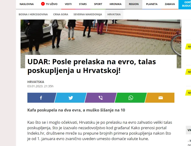 Srpski mediji se raspisali o divljačkom dizanju cijena u Hrvatskoj: 'Hrvati u mukama, čim je uveden euro nastao je kaos'