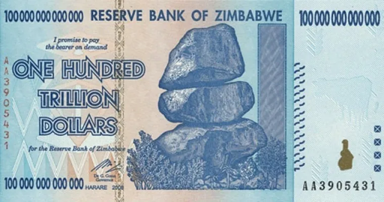 Zimbabve postao pojam inflacije:  Hiperinflacija u Zimbabveu 2008. jedna je od najgorih ikada zabilježenih. Na vrhuncu cijene robe su se svaki dan udvostručile, a nezaposlenost je dosegla svjetski rekord od 80 posto. Novac je toliko izgubio na vrijednosti da je vlada uvela novčanicu od 100 trilijuna Z$. U 1990-ima predsjednik Robert Mugabe oduzeo je zemlju iskusnim bijelim poljoprivrednicima i preraspodijelio ih neiskusnim crnim poljoprivrednicima. To je dovelo do gubitka proizvodnje, uzrokujući da farme, a kasnije i tvornice ne otplaćuju svoje kredite i zatvore se. Sama vlada bila je u dugovima i trebalo joj je više novca. S gospodarstvom u krizi i bez održivog izvora prihoda, vlada je odgovorila tiskanjem više novca. Višak novca u optjecaju, propali dugovi, zatvorene tvornice, nezaposlenost i nizak izvoz savršen su recept za inflaciju. Umjesto da se uhvati u koštac s temeljnim problemom, vlada je odgovorila na inflaciju tiskanjem još novca i fiksiranjem cijena robe, što je samo pogoršalo situaciju. Troškovi proizvodnje dobara rasli su tako brzo da su tvrtke prodavale svoje proizvode s gubitkom. Inflacija je postojano rasla, dosegnuvši 1.281,1 posto u 2006., 66.212,3 posto u 2007., 2,3 milijuna posto u srpnju 2008. i rekordno visoku razinu od 79,6 milijardi posto u srpnju 2009. Do tog su se trenutka osnovne potrepštine poput kruha prodavale za milijarde. Trgovci su čak odbijali prihvatiti zimbabveanske novčanice, odlučujući se za valute poput američkog dolara. I samu vladu ubrzo je uhvatila ta moda i napustila vlastite dolare te preuzela američki dolar, koji je do danas službena valuta u zemlji.