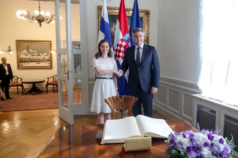 Predsjednica Vlade Republike Finske Sanna Marin prilikom službenog posjeta Republici Hrvatskoj sastala se s predsjednikom Vlade Republike Hrvatske Andrejem Plenkovićem