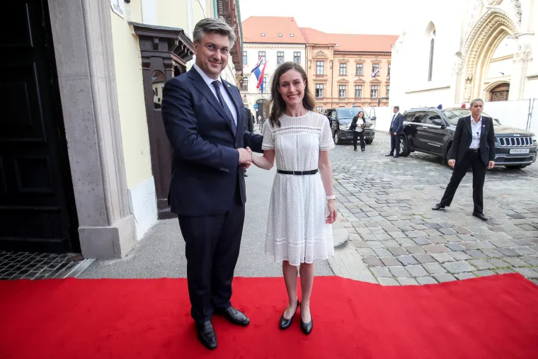Predsjednica Vlade Republike Finske Sanna Marin prilikom sluzbenog posjeta Republici Hrvatskoj sastala se s predsjednikom Vlade Republike Hrvatske Andrejom Plenkovicem