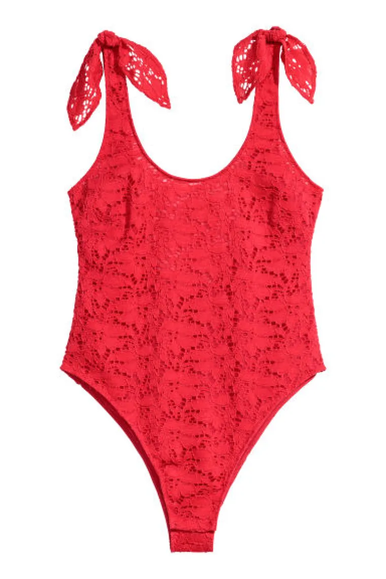 Crveni čipkasti bodi na vezanje, H&amp;M, 184,92 kune
