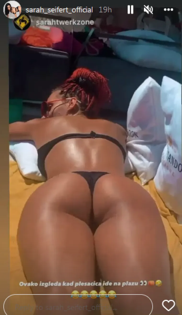 &quot;Ova izgleda kad plesačica ide na plažu&quot;, pisalo je Sarah na Instagram storyju na kojem ležeći twerka.