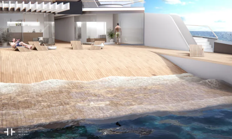 LUKSUZ NA KVADRAT: Ovaj 108-metarski koncept superjahte ima sve što možete poželjeti, a to uključuje heliodrom, vrt i - plažu