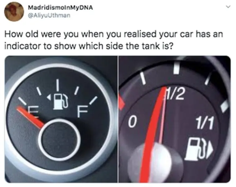 Na upravljačkoj ploči automobila označeno je s koje se strane nalazi rezervoar za gorivo.