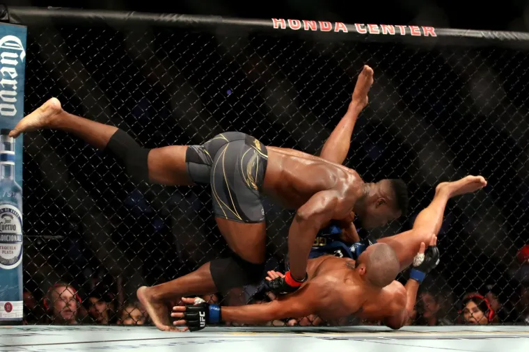 Ngannou suparnika voli baciti na tlo i ground poundom završiti. 
