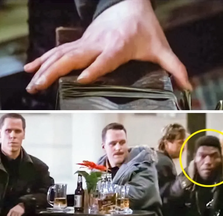 Naravno, glumci se moraju podvrgavati promjenama koje zahtijeva scenarija filma. Ali ponekad su te transformacije nevjerojatne (i nepovratne). U filmu "Die Hard 2" tamnoputi muškarac se priginje kako bi pokupio kuvertu, ali kad je zgrabi s poda, ruka mu je druge boje. Kad ustane, opet izgleda isto.