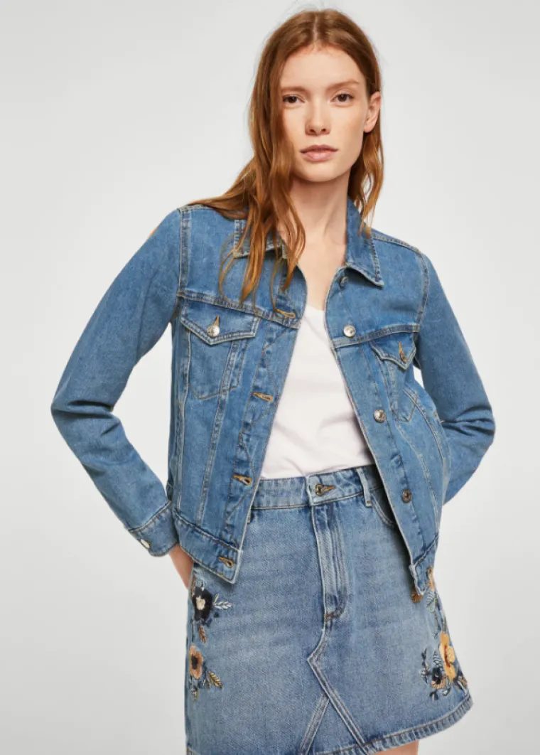 Suknja od trapera s cvjetnim vezom, Mango, 249,90 kuna