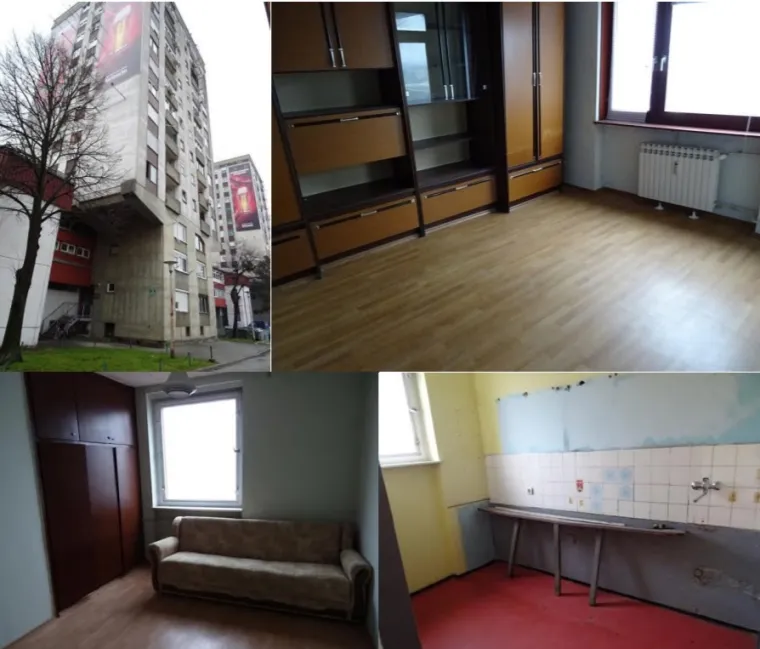 Dvosobni stan, lijevo od ulaza na VI
katu, koji se sastoji od dvije sobe, kuhinje, kupaonice sa WC-om, predsoblja i lođe ukupne
površine 50,53 m2. Početna cijena mu je 294.000 kuna.