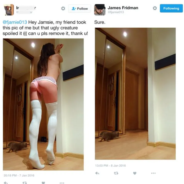 "Bok, prijatelj me uslikao, ali ju je ovo ružno stvorenje upropastilo. Možeš li ga maknuti, hvala!"