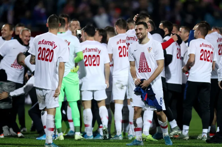 16.11.2019., stadion HNK Rijeka, Rijeka - Kvalifikacije za Europsko prvenstvo, skupina E, 9. kolo, Hrvatska - Slovacka. Slavlje Hrvatske. 
Photo: Igor Soban/PIXSELL