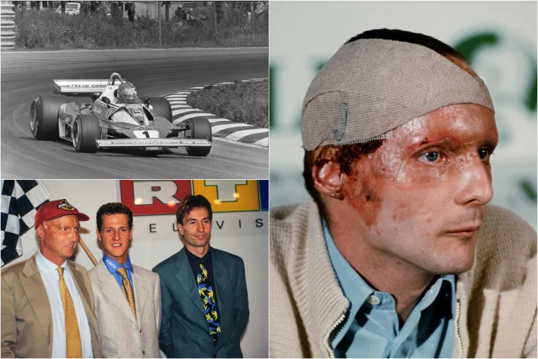 SNAGA VOLJE JAČA OD BOLI: Tog 1. kolovoza 1976., tijekom drugog kruga, Lauda je u svom Ferrariju 312T2 izgubio kontrolu nad bolidom pri velikoj brzini prije zavoja Bergwerk. Bolid je udario u nasip, odbio se natrag na stazu i istog trenutka pretvorio u buktinju. U njega je potom udario i bolid Bretta Lungera. Lauda je ostao zarobljen u gorućoj olupini gotovo minutu. Četvorica hrabrih kolega vozača – Arturo Merzario, Guy Edwards, Harald Ertl i Brett Lunger – zajedno s jednim redarom, priskočili su u pomoć i nadljudskim naporima izvukli Laudu iz plamtećeg pakla.