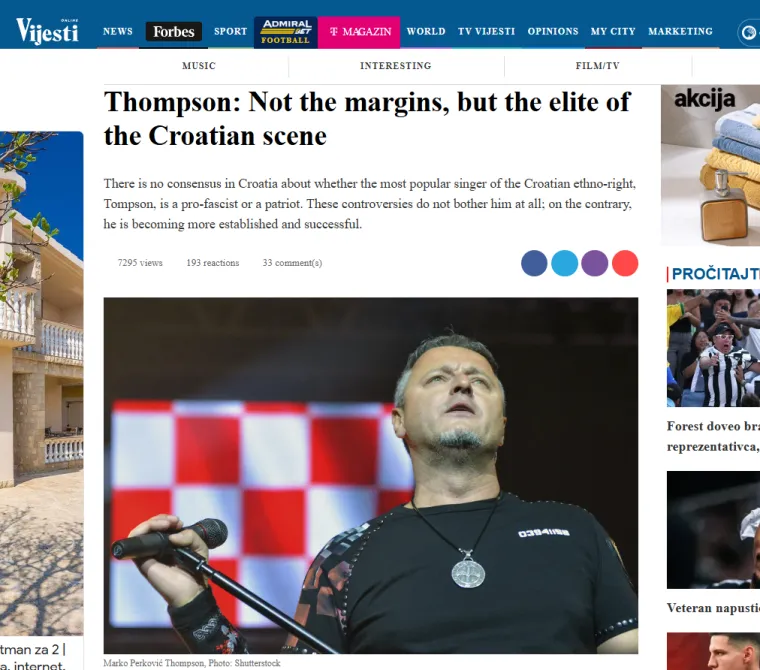 Svjetski mediji se raspisali o Thompsonu, srpski 'na aparatima': 'Skandalozno, ustaše vršljaju usred Zagreba'