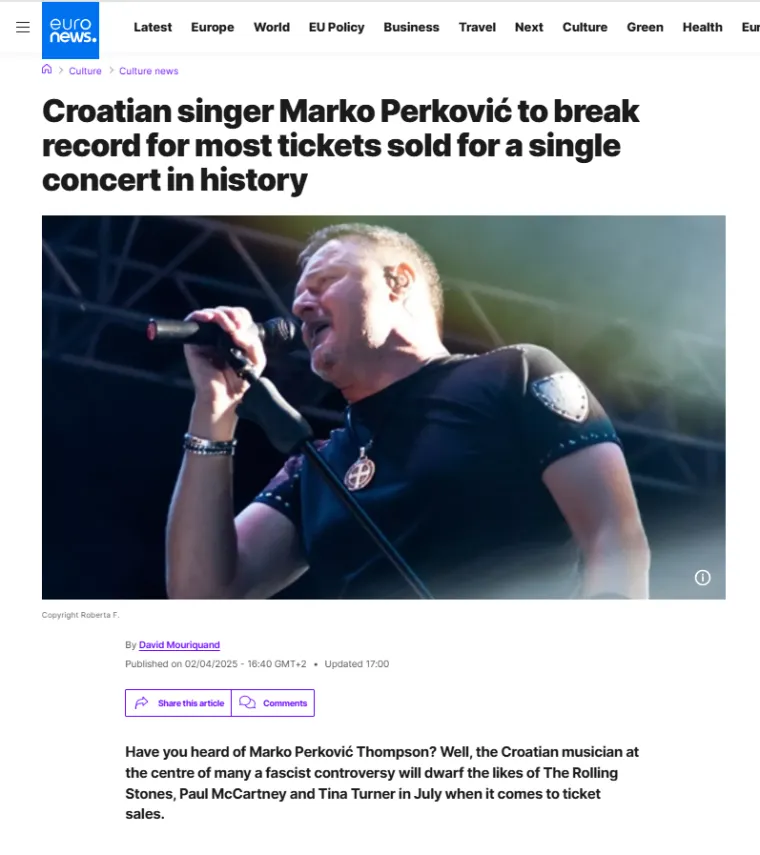 Svjetski mediji se raspisali o Thompsonu, srpski 'na aparatima': 'Skandalozno, ustaše vršljaju usred Zagreba'