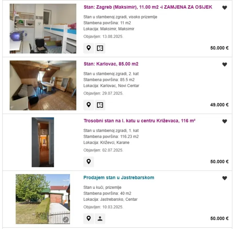 &Scaron;to možete kupiti za 50.000 eura? Od 11 m2 u Zagrebu do čak 116 kvadrata, ali 'malo' dalje