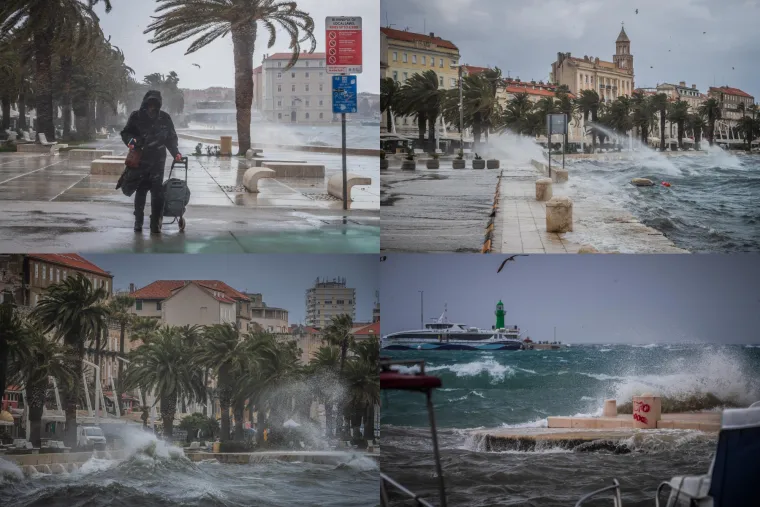 Pogledajte kako je nevrijeme 'progutalo' Split: Riva potpuno potopljena, vjetar nosi sve pred sobom