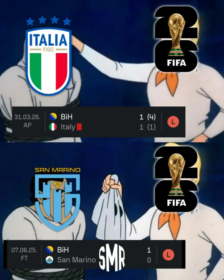 Na mrežama traje opće ruganje s Talijanima nakon poraza od BiH, memovi plju&scaron;te na sve strane