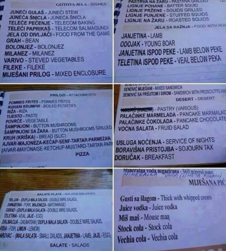 Izgubljeni u prijevodu: To &scaron;to na&scaron;i ugostitelji mogu napisati na cjenike nadma&scaron;uje sve komedije