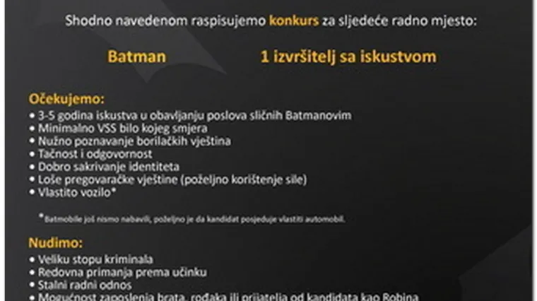 Traži se Batman za za&scaron;titu Sarajlija