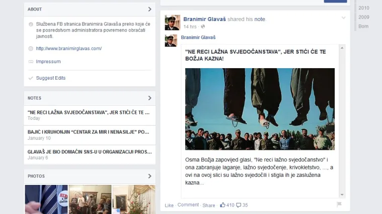 Gnjusna poruka osvanula na Glava&scaron;evoj stranici