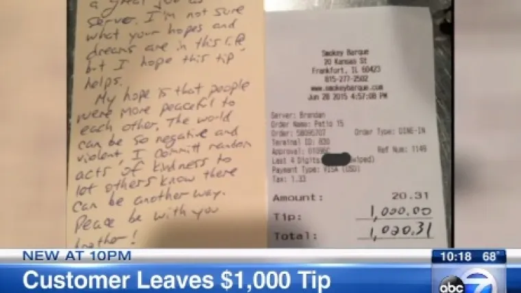 Nepoznati mu&scaron;karac ostavio mu 1000 dolara napojnice i poruku