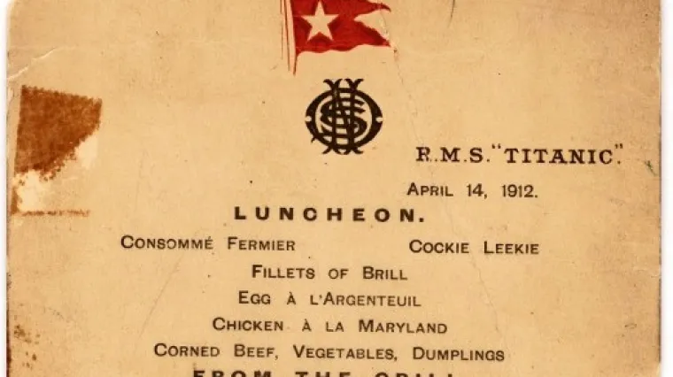 Jelovnik s datumom potonuća Titanica na dražbi