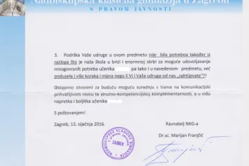 Sramotna reakcija ravnatelja gimnazije na molbu za pomoć teško bolesnom učeniku
