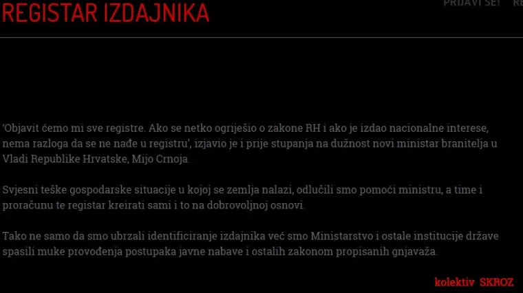Pojavio se registar 'izdajnika', možete se prijaviti
