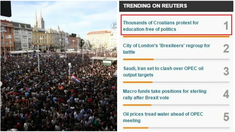 Članak o masovnom prosvjedu u Hrvatskoj najčitaniji na agenciji Reuters!